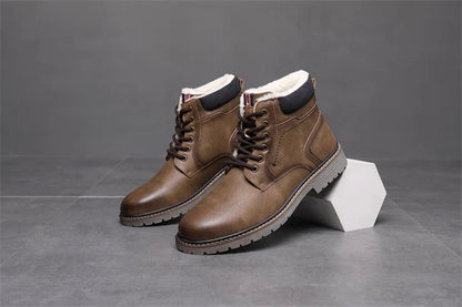 Men’s PU Leather-Style Winter Boots with Classic Round Toe