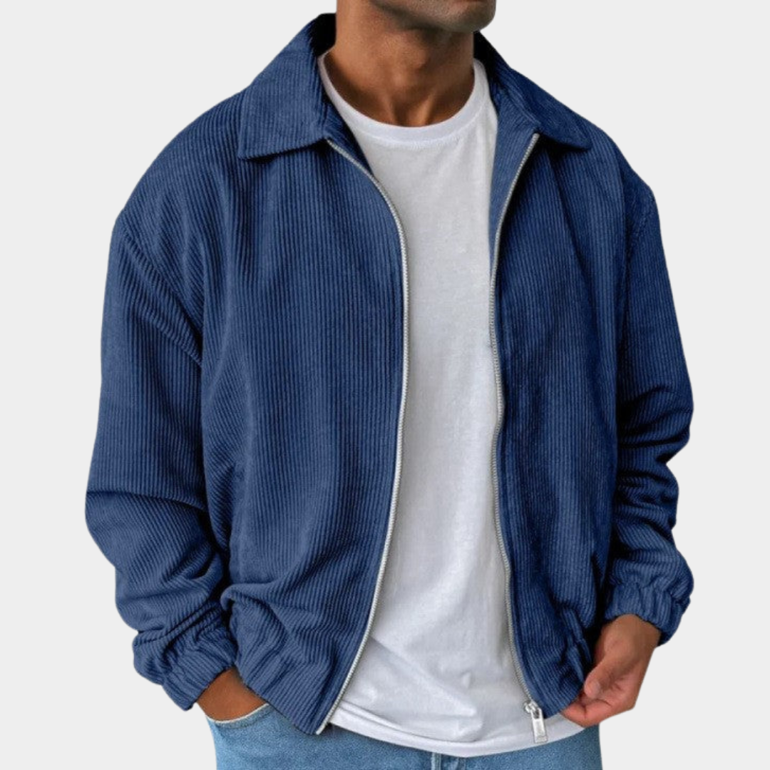 Men’s Textured Relaxed-Fit Full-Zip Collared Jacket