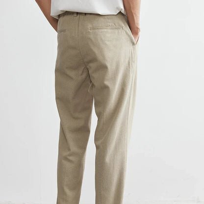 Men’s Pleated Straight-Leg Trousers in Soft Ivory