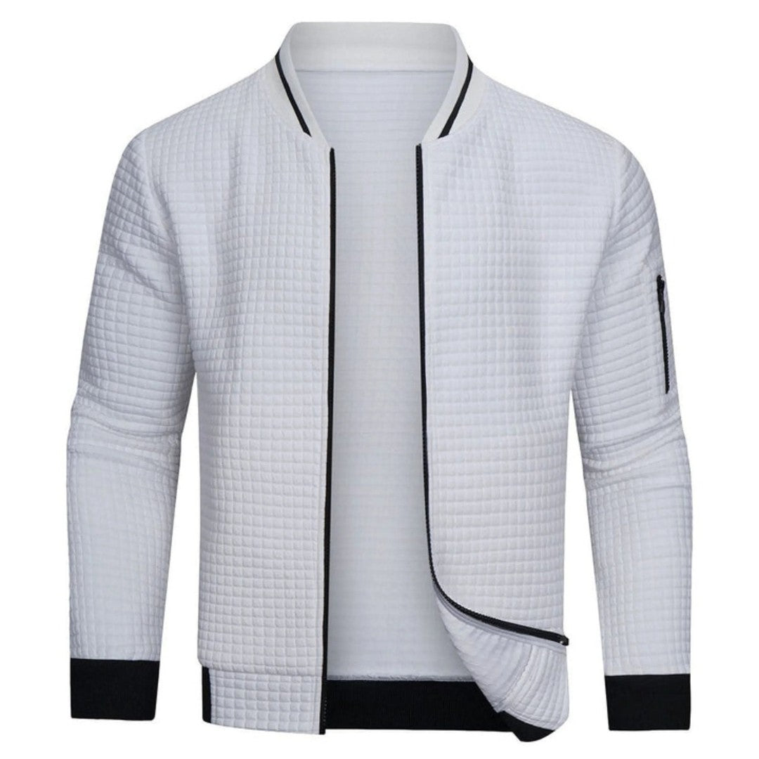 Men’s Monochrome Check Ribbed Bomber Jacket