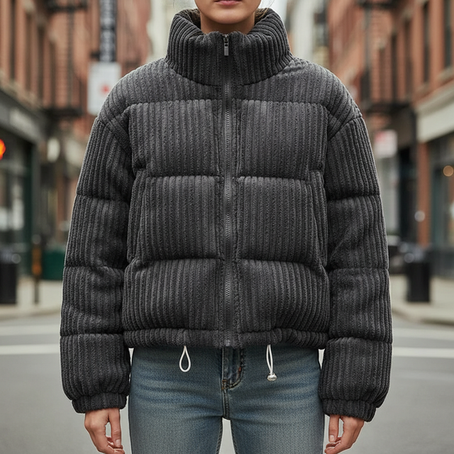 Women’s Cropped Corduroy Quilted Jacket with Boxy Fit