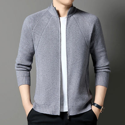 Men’s Wool-Blend Stand Collar Full-Zip Knit Cardigan