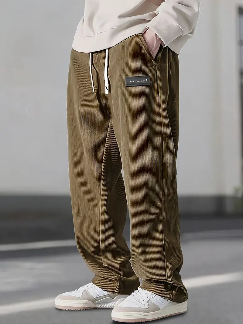 Men’s Relaxed Cotton Corduroy Pants with Drawstring Waist