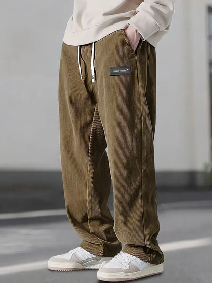 Men’s Relaxed Cotton Corduroy Pants with Drawstring Waist