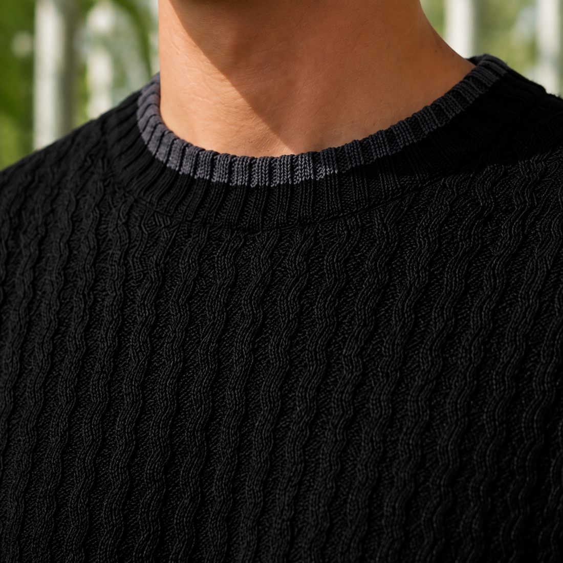 Men’s Wavy Textured Wool Crewneck Sweater