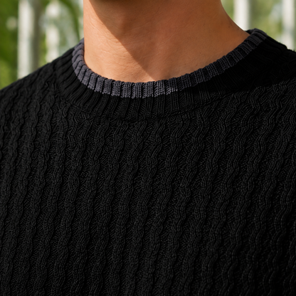 Men’s Wavy Textured Wool Crewneck Sweater