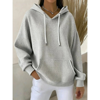 Women’s Oversized Waffle Knit Drawstring Hooded Pullover