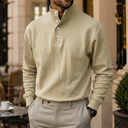 Men’s Cotton Relaxed Polo-Collar Sweatshirt