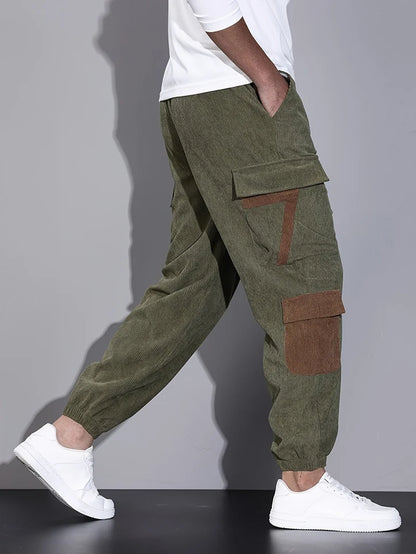 Men’s Cotton Corduroy Cargo Joggers with Adjustable Back Strap