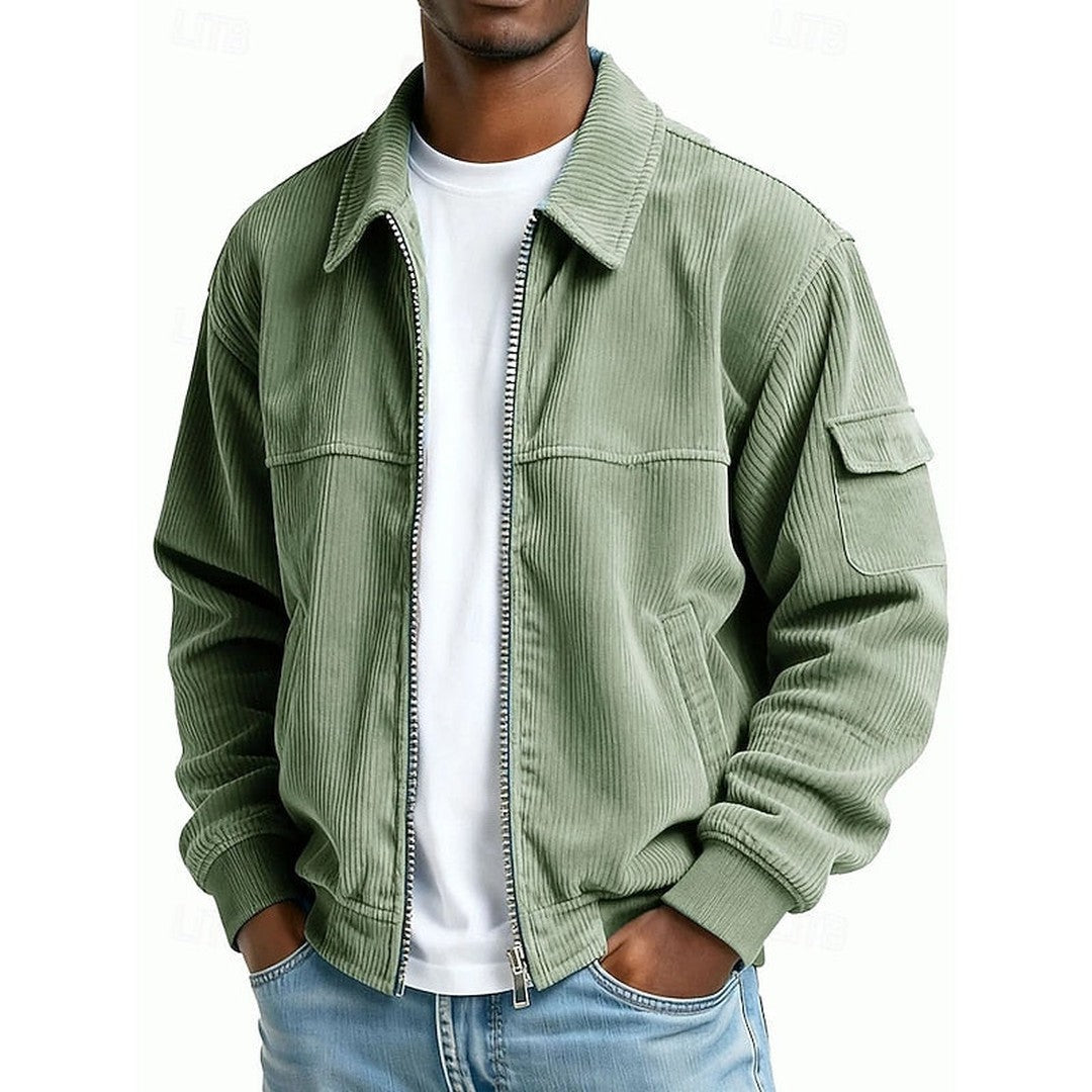 Men’s Ribbed-Knit Classic Collar Zip Jacket