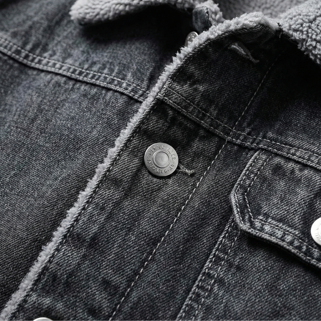 Men’s Fleece-Lined Washed Denim Trucker Jacket
