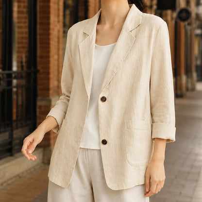 Women’s Relaxed Linen-Blend Two-Button Blazer