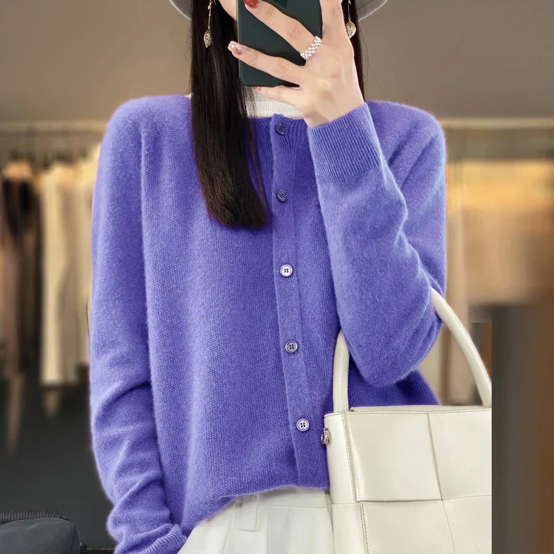 Women’s Classic Round-Neck Button-Up Knit Cardigan