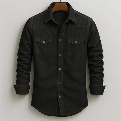 Men’s Rugged Dual-Pocket Denim Button-Up Shirt