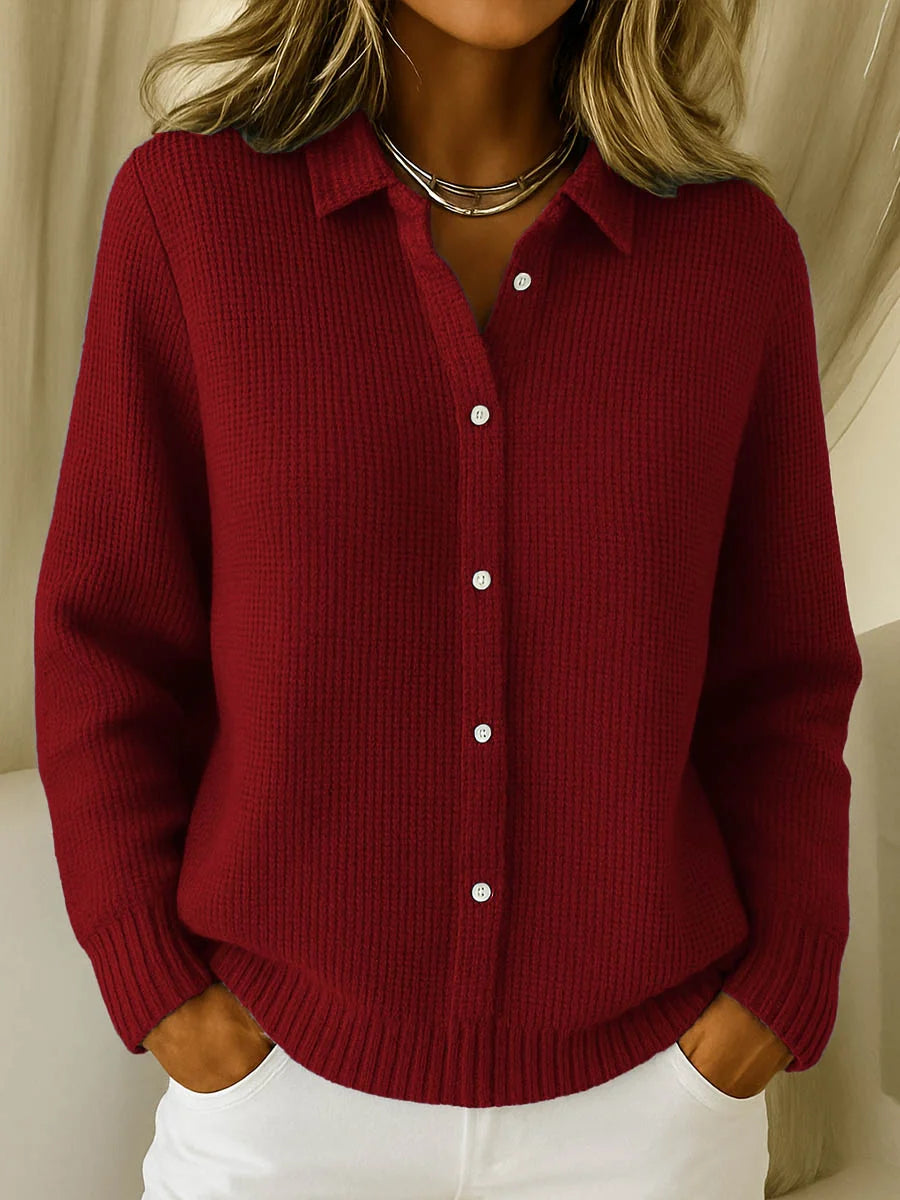 Women’s Collared Button-Front Ribbed Knit Sweater