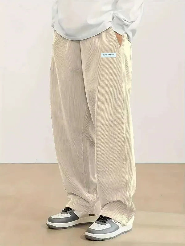 Men’s Relaxed Corduroy Pants with Elastic Waistband and Cuffs