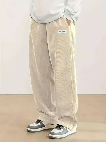 Men’s Relaxed Corduroy Pants with Elastic Waistband and Cuffs
