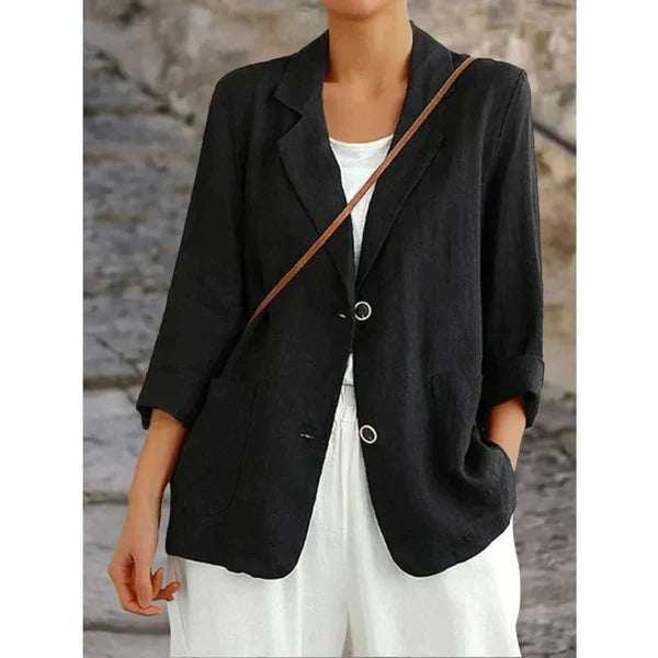 Women’s Tailored Linen Blazer with Lightweight Button Front
