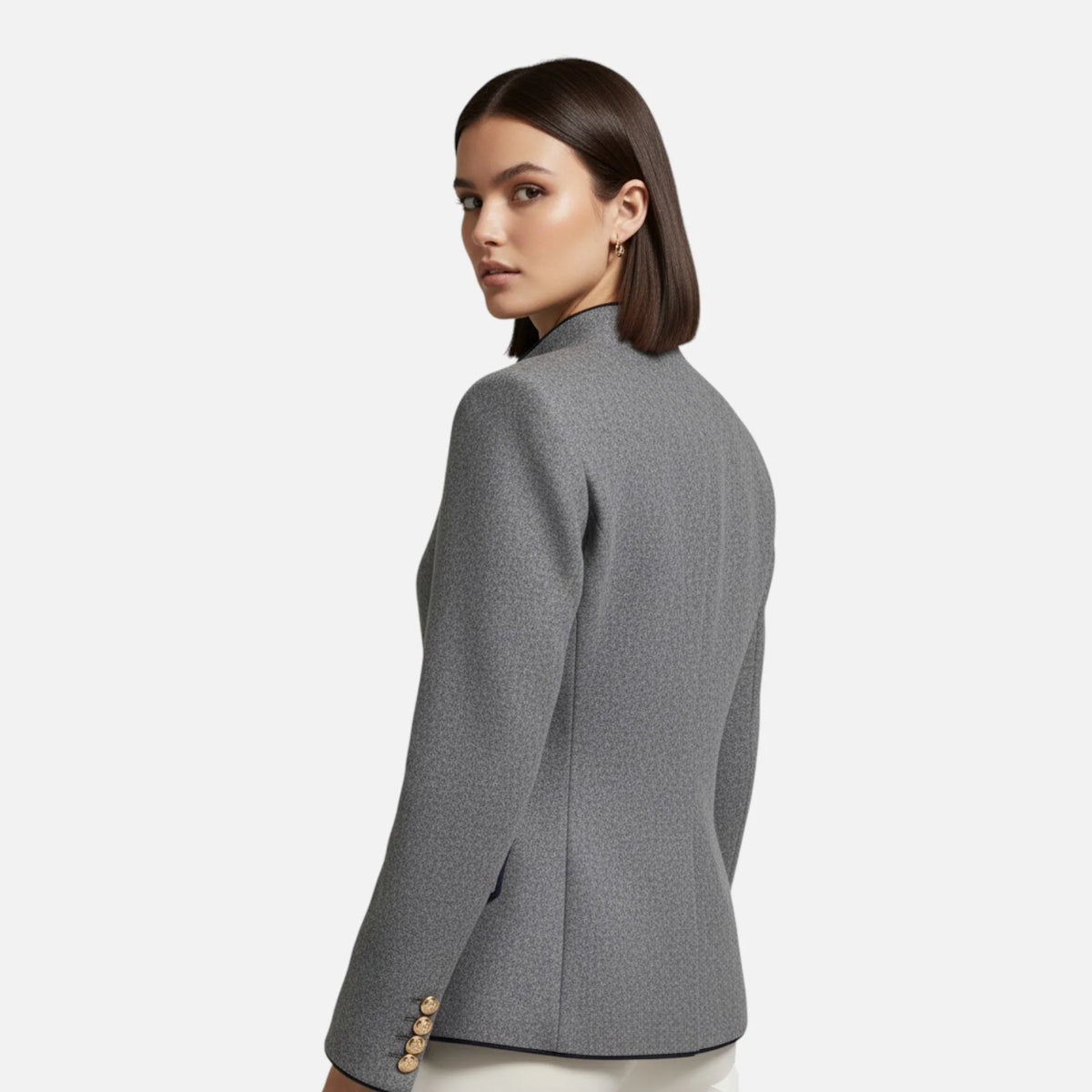 Women’s Double-Breasted Tailored Blazer with Structured Wool-Style Finish