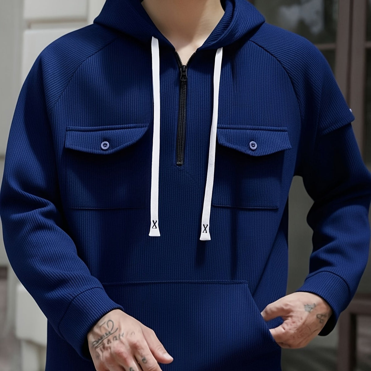 Men’s Ribbed Quarter-Zip Utility Hoodie