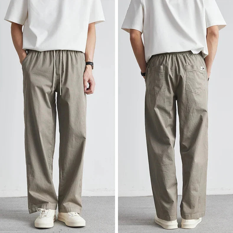 Men’s Relaxed Washed Cotton Trousers with Tapered Leg