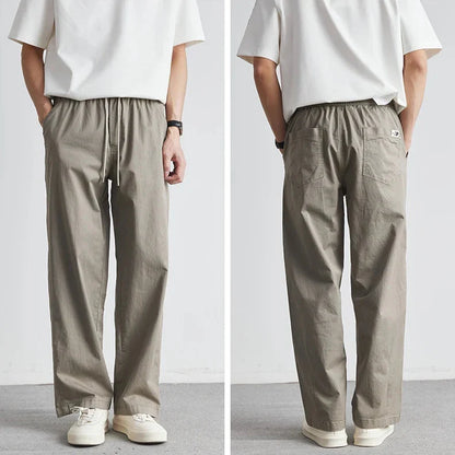 Men’s Relaxed Washed Cotton Trousers with Tapered Leg
