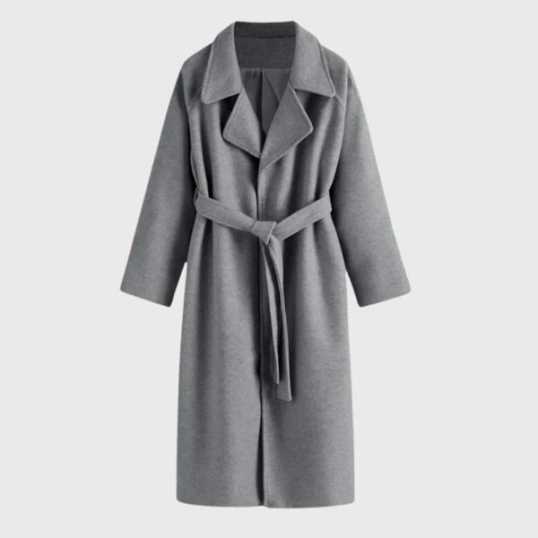 Women’s Longline Wool-Blend Coat with Adjustable Waist Belt