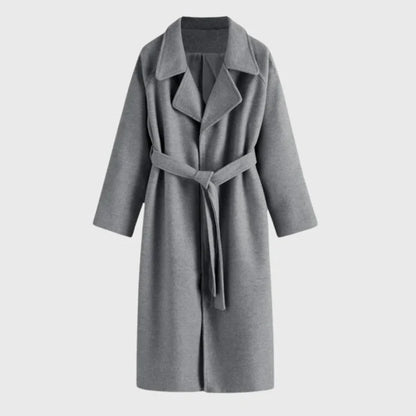 Women’s Longline Wool-Blend Coat with Adjustable Waist Belt
