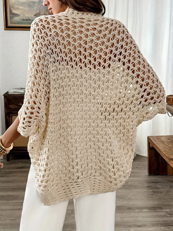 Women’s Lightweight Open-Front Open-Knit Cardigan with Wide Sleeves