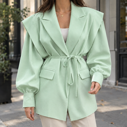 Belted Sculpted Shoulder Relaxed Jacket