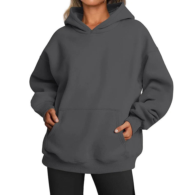Women’s Oversized Cotton Blend Drop-Shoulder Pullover Hoodie