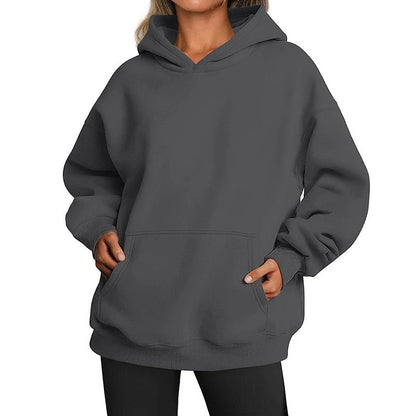 Women’s Oversized Cotton Blend Drop-Shoulder Pullover Hoodie