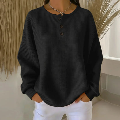 Women’s Textured Waffle Knit Drop-Shoulder Sweatshirt