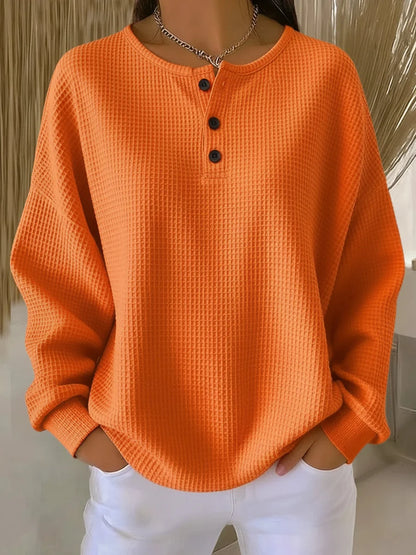 Women’s Textured Henley Knit Pullover with Button Neckline