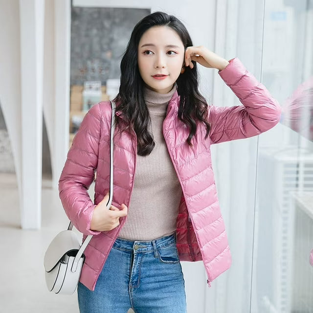 Women’s Tailored Lightweight Quilted Jacket with Stand Collar
