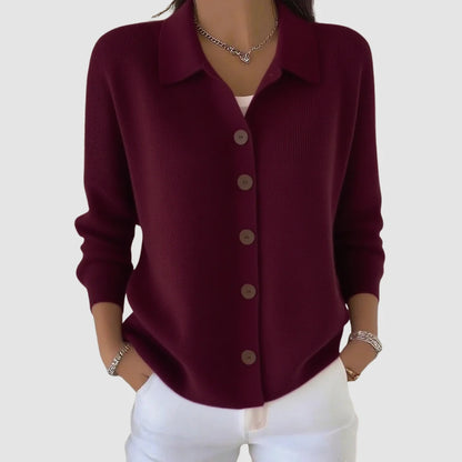 Women’s Relaxed Lapel Collar Button-Front Knit Cardigan