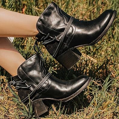Women’s Leather Lace-Up Ankle Boots with Chunky Block Heel