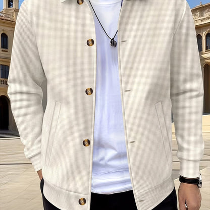 Men’s Textured Relaxed-Fit Lapel Button Jacket