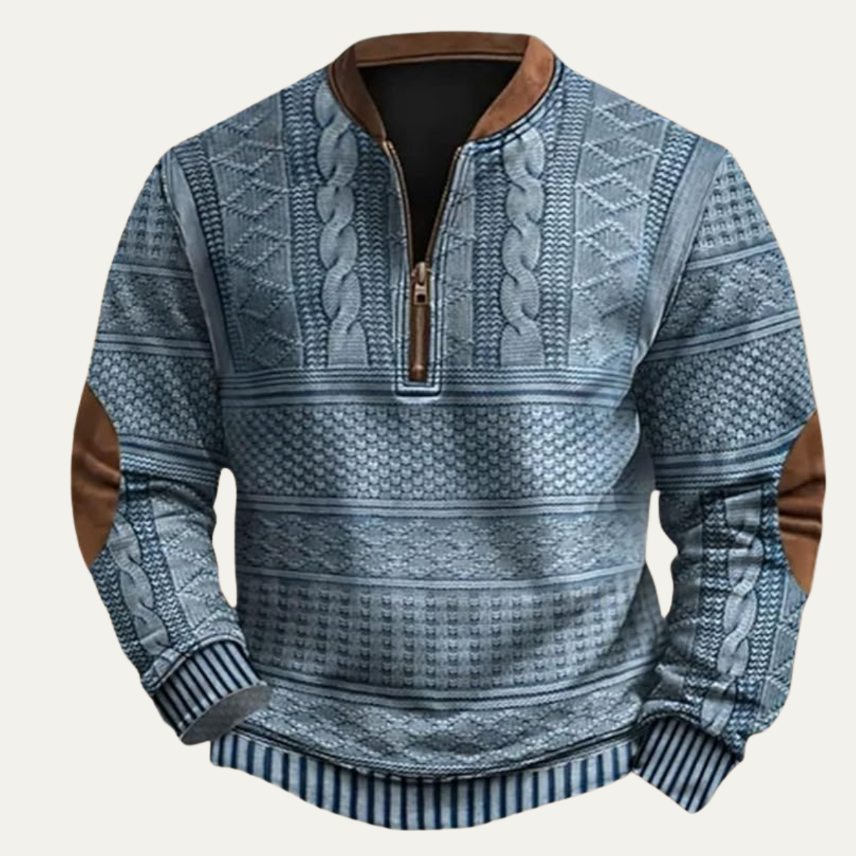 Men’s Textured Half-Zip Knit Sweater with Elbow Patches