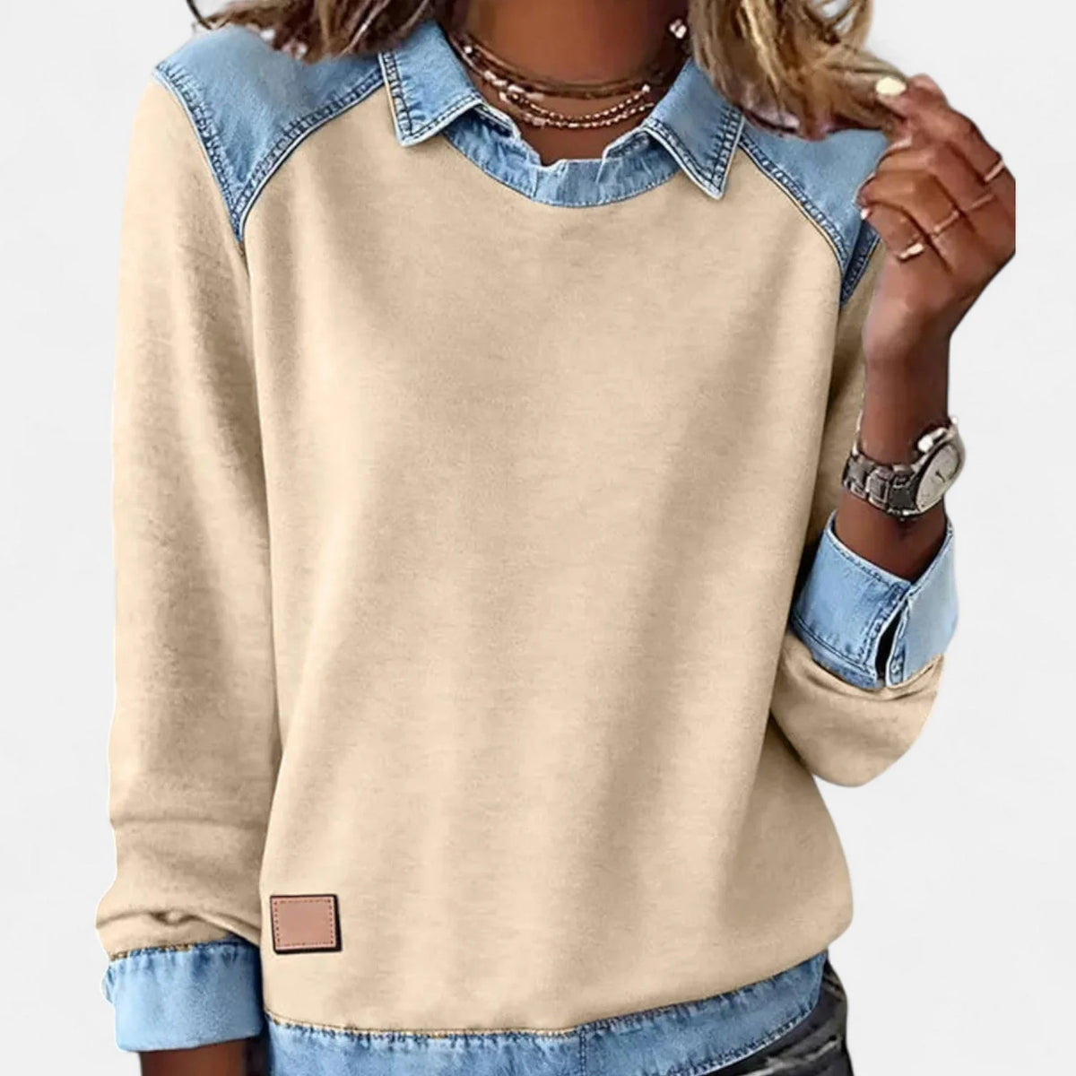 Women’s Contrast Panel Collared Long-Sleeve Knit Sweater