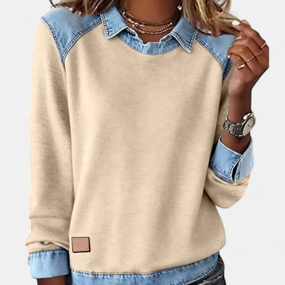 Women’s Contrast Panel Collared Long-Sleeve Knit Sweater