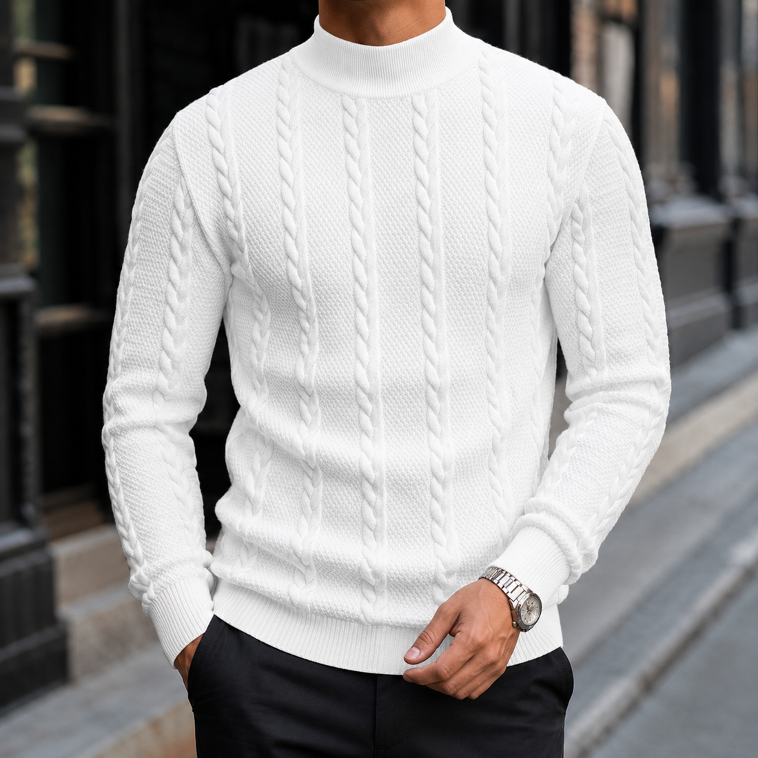 Men’s Slim Cable-Knit Turtleneck Sweater