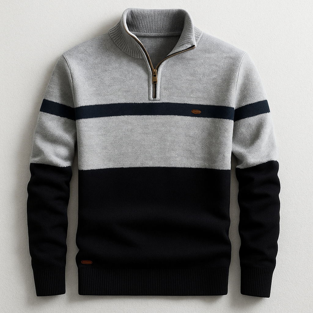 Men’s Tailored Cotton Quarter-Zip Mock Neck Sweater