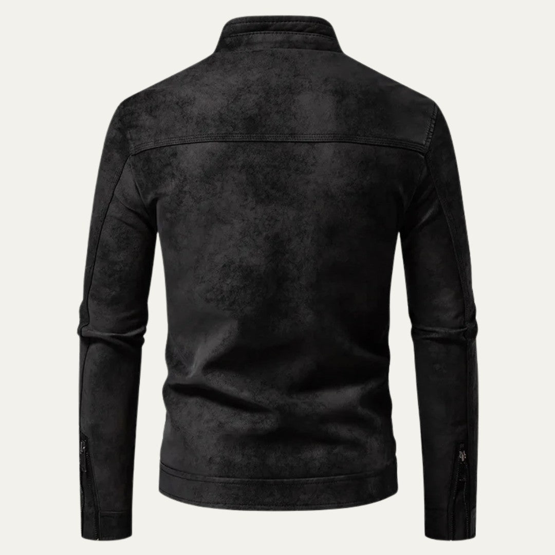 Men’s Asymmetric Zip Leather-Look Moto Jacket