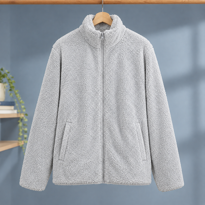 Women’s Plush Textured Zip Jacket with Stand Collar