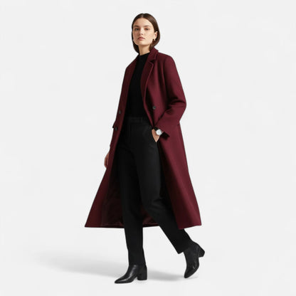Women’s Classic Double-Breasted Trench Coat with Lapel Collar