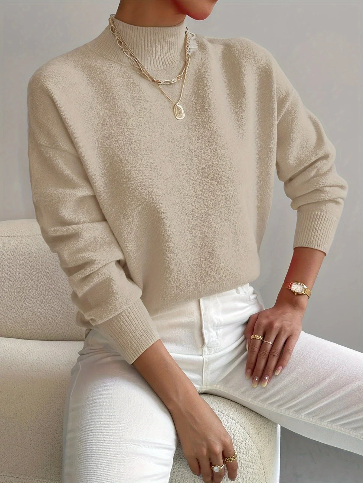Women’s High-Collar Straight Knit Sweater