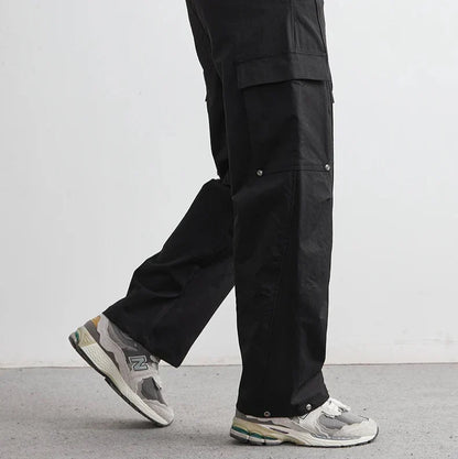 Men’s Wide-Leg Cotton Canvas Cargo Trousers with Flap Pockets