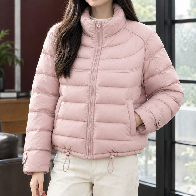 Women’s Cropped Duck Down Jacket with Adjustable Hem