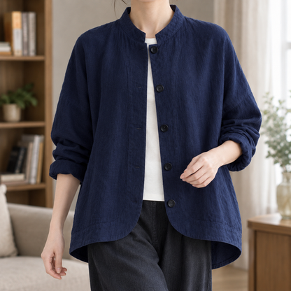 Women’s Relaxed Batwing Cotton Blend Jacket with Stand Collar